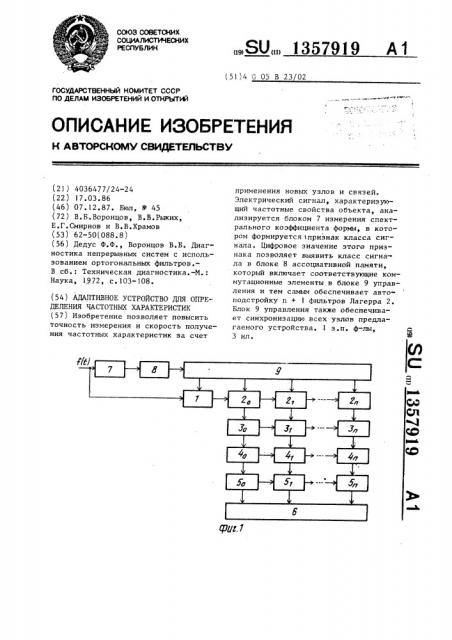 Адаптивное устройство для определения частотных характеристик (патент 1357919)