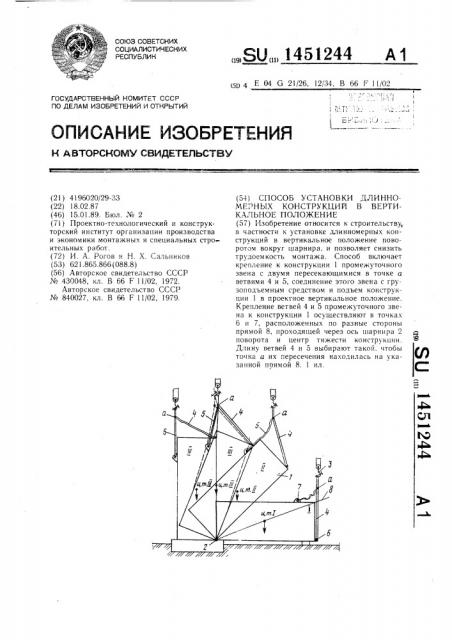 Способ установки длинномерных конструкций в вертикальное положение (патент 1451244)