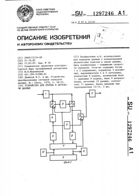 Устройство для приема и передачи данных (патент 1297246)