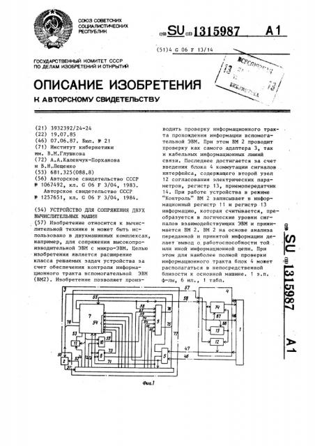 Устройство для сопряжения двух вычислительных машин (патент 1315987)