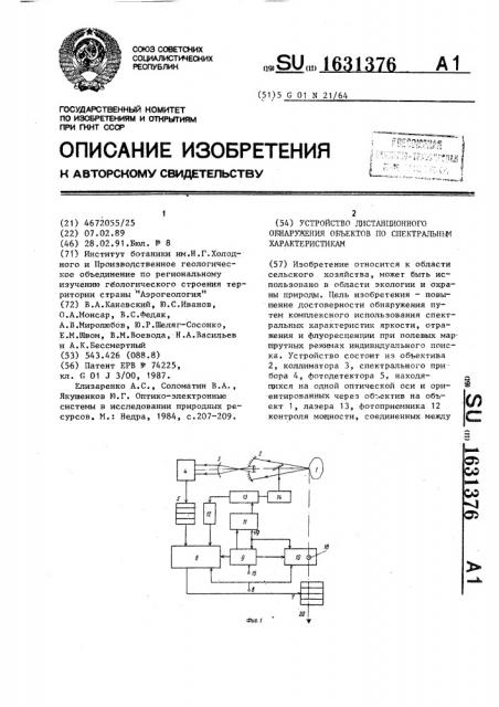 Устройство дистанционного обнаружения объектов по спектральным характеристикам (патент 1631376)