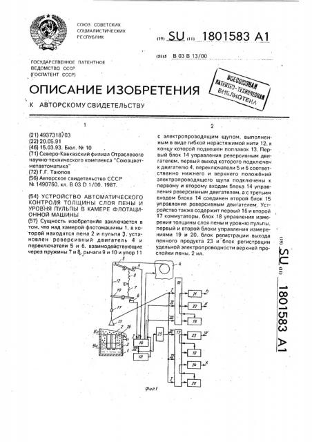 Устройство автоматического контроля толщины слоя и уровня пульпы в камере флотационной машины (патент 1801583)