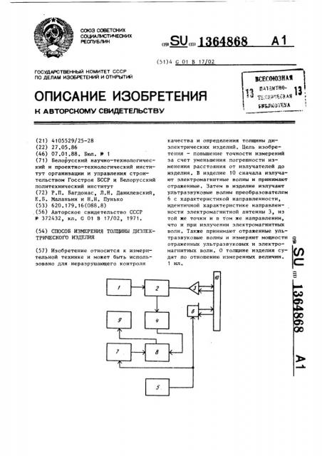 Способ измерения толщины диэлектрического изделия (патент 1364868)