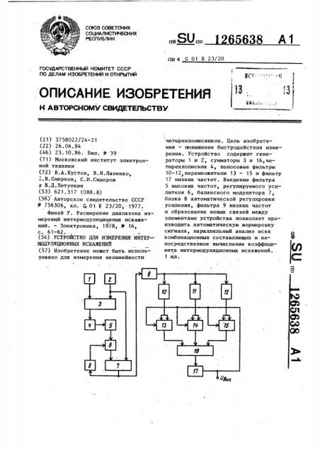 Устройство для измерения интермодуляционных искажений (патент 1265638)