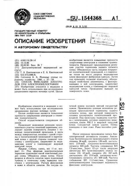 Способ фиксации электродов при электропиелографии (патент 1544368)