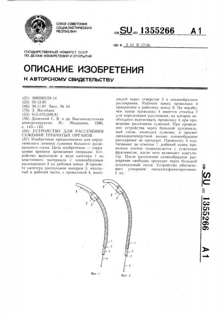 Устройство для рассечения сужений трубчатых органов (патент 1355266)