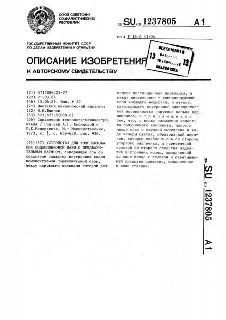 Устройство для комплектования подшипниковой пары с предварительным натягом (патент 1237805)