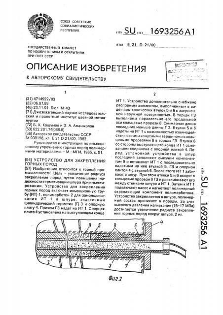 Устройство для закрепления горных пород (патент 1693256)