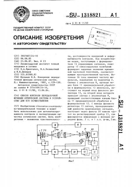 Способ контроля передаточной функции оптической системы и устройство для его осуществления (патент 1318821)