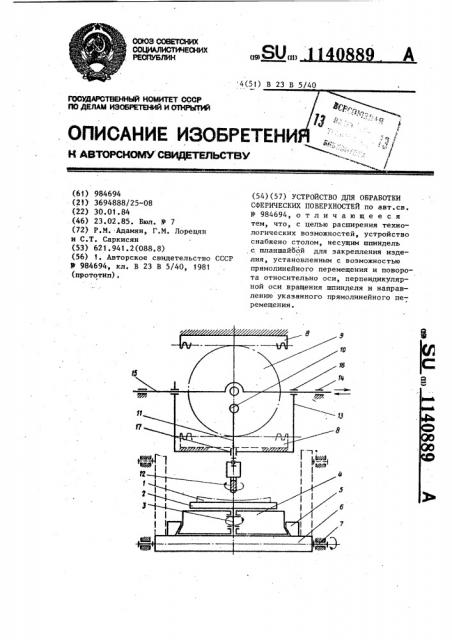 Устройство для обработки сферических поверхностей (патент 1140889)