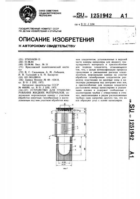 Устройство для гранулирования жидких материалов (патент 1251942)