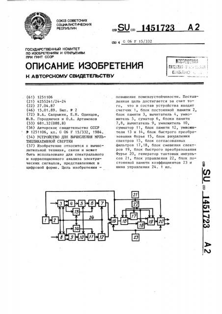 Устройство для вычисления мультипликативной свертки (патент 1451723)