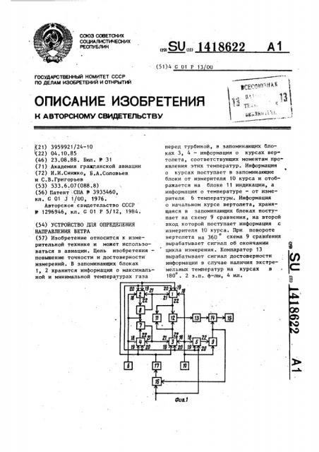 Устройство для определения направления ветра (патент 1418622)