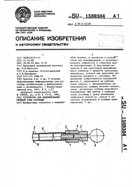 Устройство для моделирования гнойной язвы роговицы (патент 1589304)