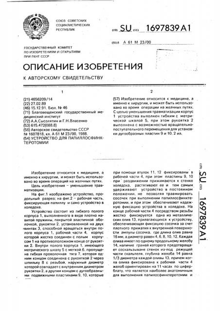 Устройство для папиллосфинктеротомии (патент 1697839)