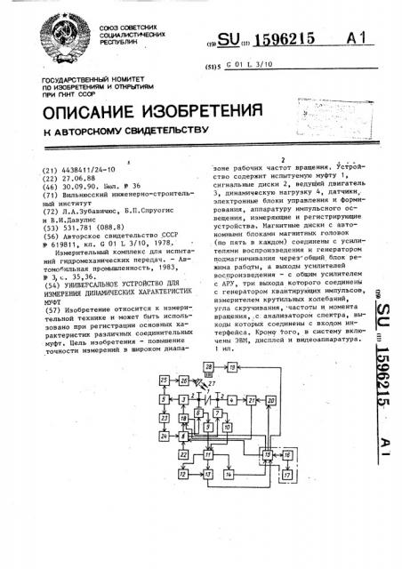 Универсальное устройство для измерения динамических характеристик муфт (патент 1596215)