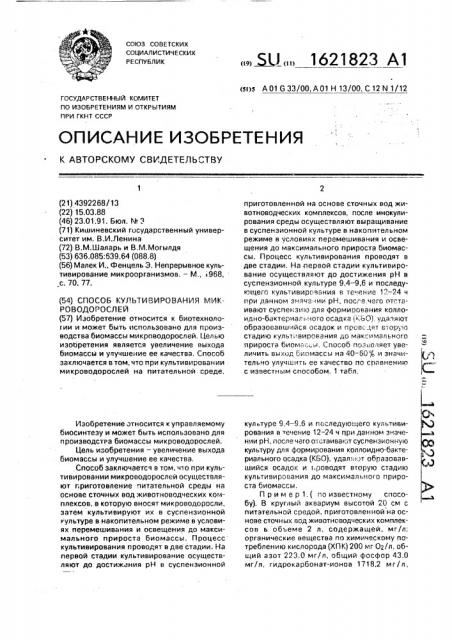 Способ культивирования микроводорослей (патент 1621823)