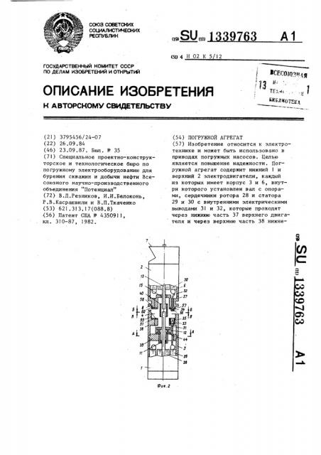 Погружной агрегат (патент 1339763)