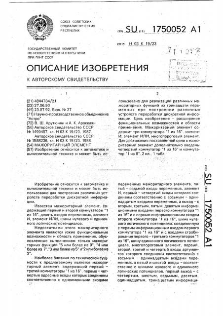 Мажоритарный элемент (патент 1750052)