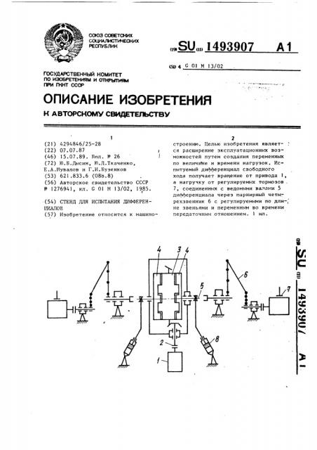 Стенд для испытания дифференциалов (патент 1493907)