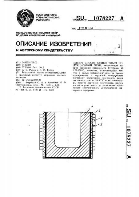 Способ сушки тигля индукционной печи (патент 1078227)