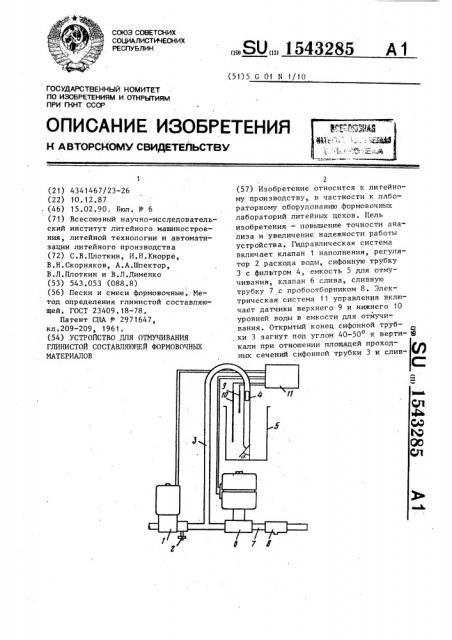 Устройство для отмучивания глинистой составляющей формовочных материалов (патент 1543285)