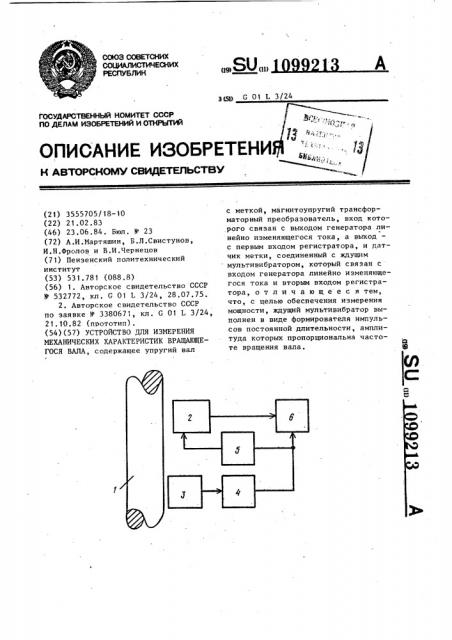 Устройство для измерения механических характеристик вращающегося вала (патент 1099213)