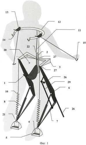 Простая конструкция компенсации веса человека при ходьбе и беге (патент 2489130)