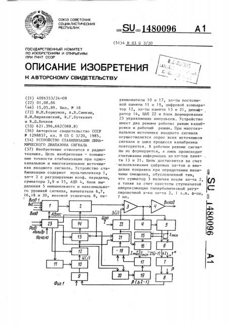 Устройство стабилизации динамического диапазона сигнала (патент 1480096)