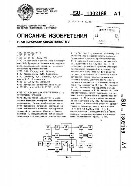 Устройство для определения угла ориентации волокон (патент 1302189)