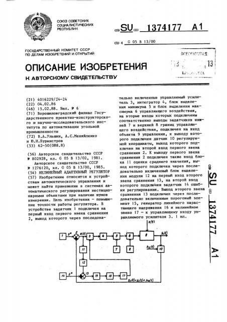 Нелинейный адаптивный регулятор (патент 1374177)