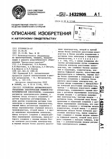 Устройство автоматического управления электрическим режимом руднотермической электропечи (патент 1432808)