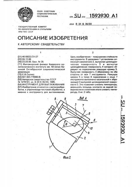 Инструмент для выглаживания (патент 1593930)