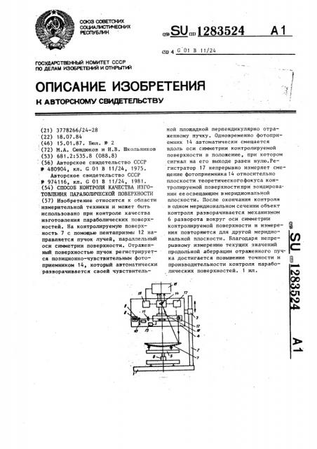 Способ контроля качества изготовления параболической поверхности (патент 1283524)