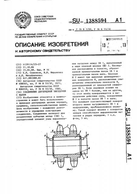 Соединение двухрядной звездочки с валом (патент 1388594)