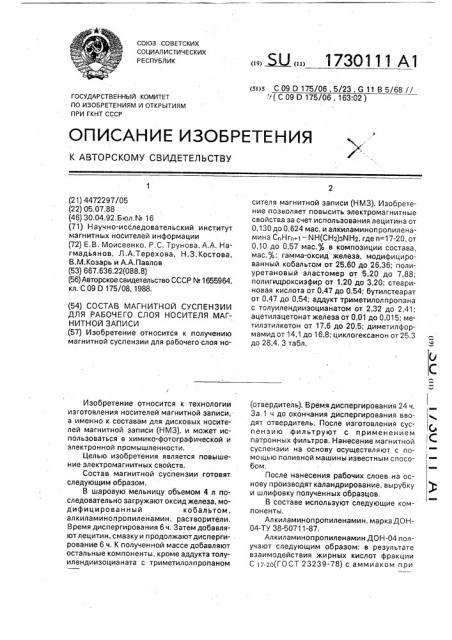 Состав магнитной суспензии для рабочего слоя носителя магнитной записи (патент 1730111)