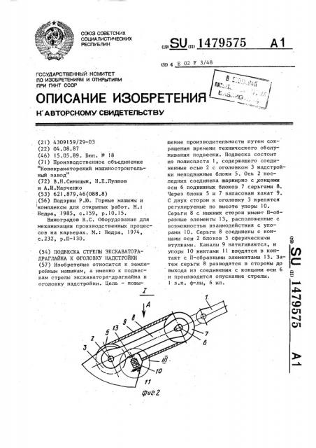 Подвеска стрелы экскаватора-драглайна к оголовку надстройки (патент 1479575)