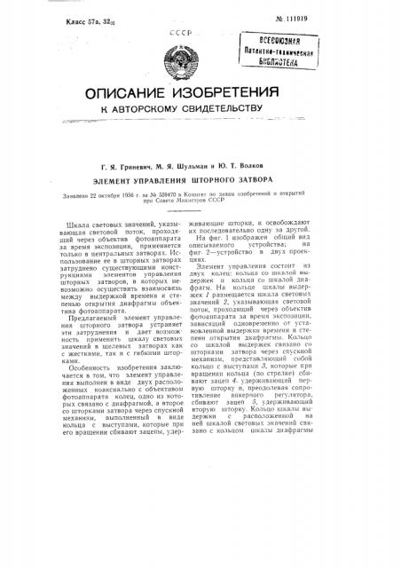 Элемент управления шторного затвора (патент 111919)