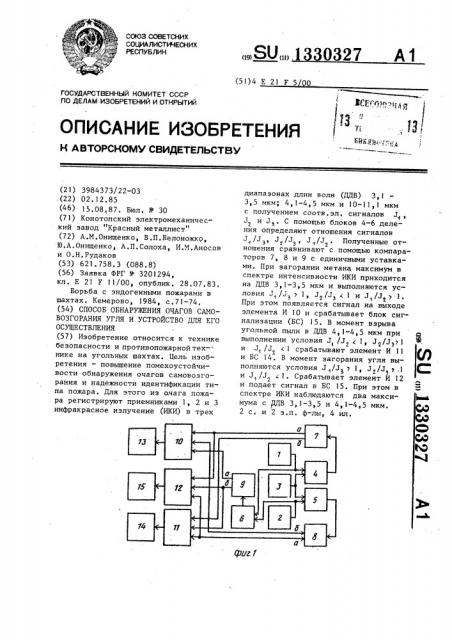 Способ обнаружения очагов самовозгорания угля и устройство для его осуществления (патент 1330327)