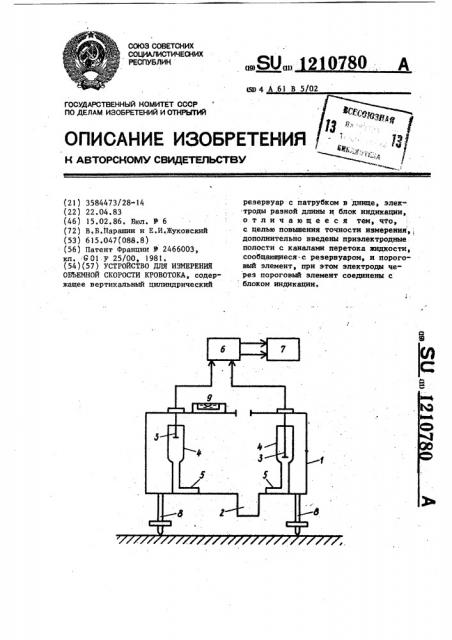 Устройство для измерения объемной скорости кровотока (патент 1210780)