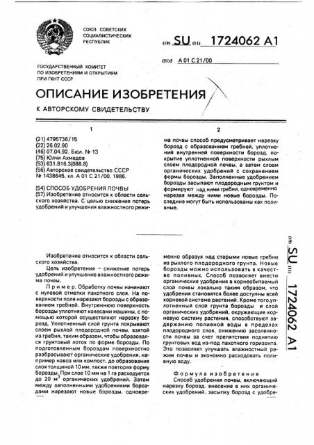 Способ удобрения почвы (патент 1724062)