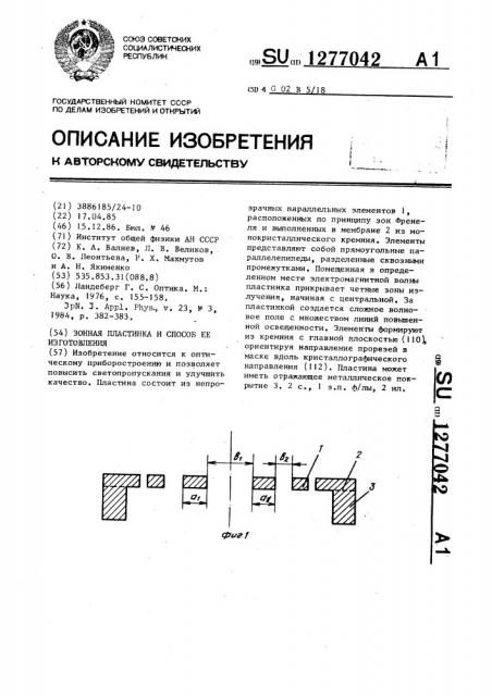 Зонная пластинка и способ ее изготовления (патент 1277042)