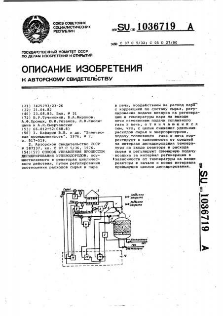 Способ управления процессом дегидрирования углеводородов (патент 1036719)