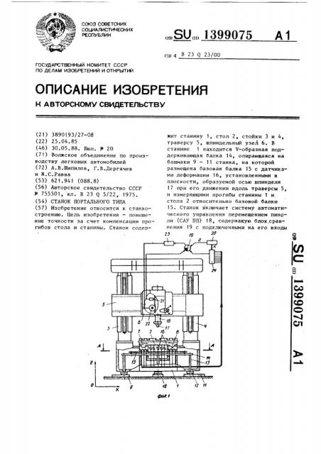 Станок портального типа (патент 1399075)