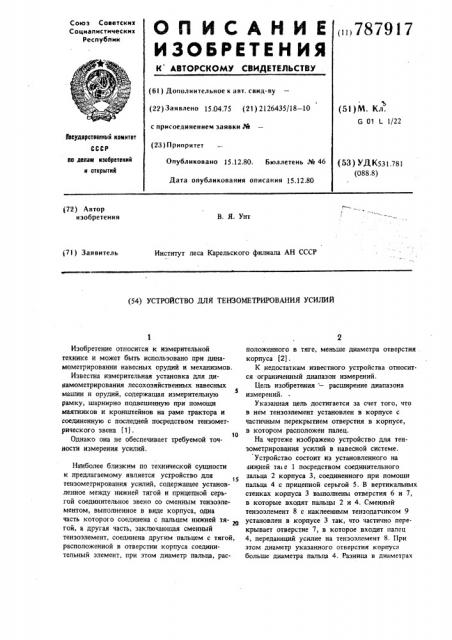 Устройство для тензометрирования усилий (патент 787917)