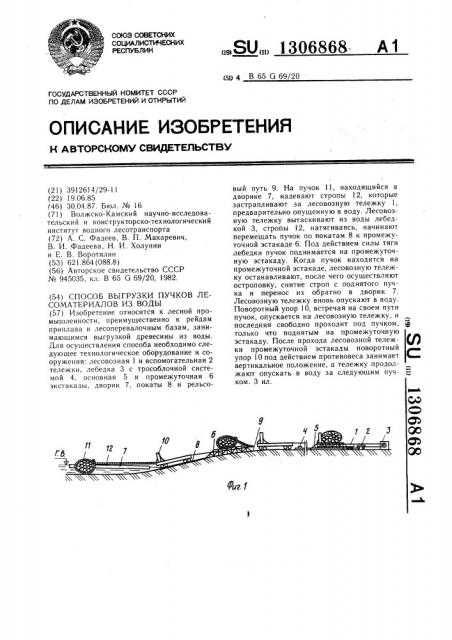 Способ выгрузки пучков лесоматериалов из воды (патент 1306868)