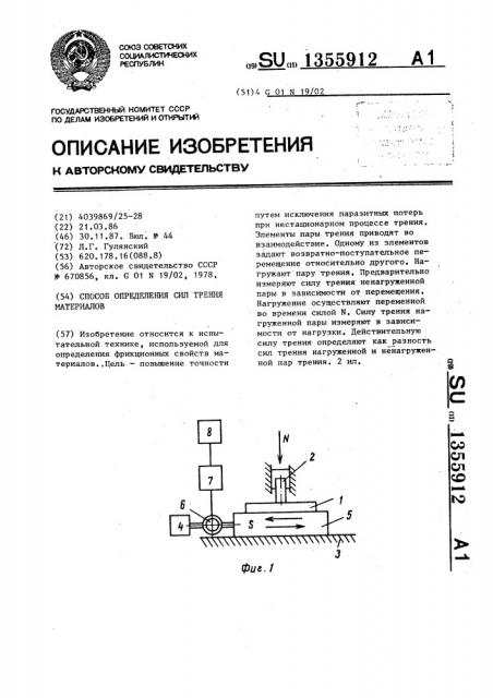 Способ определения сил трения материалов (патент 1355912)