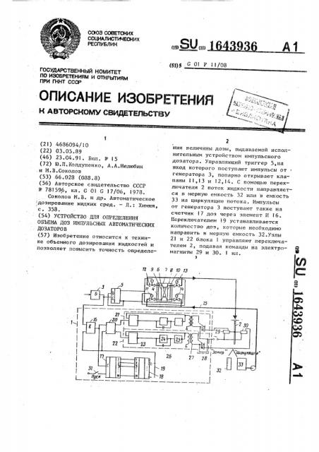 Устройство для определения объема доз импульсных автоматических дозаторов (патент 1643936)