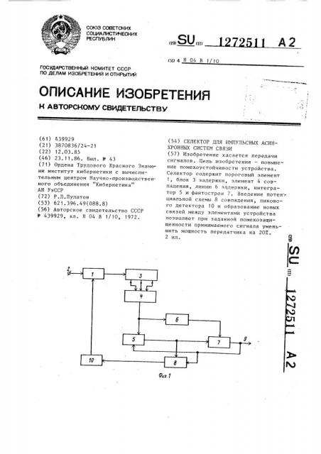 Селектор для импульсных асинхронных систем связи (патент 1272511)