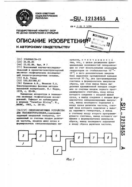 Синхронизирующее устройство для геоэлектроразведки (патент 1213455)